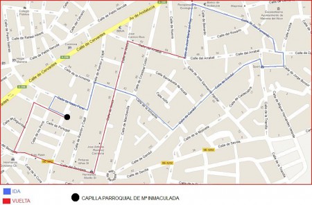 Salida a las 19:00; Armenta a las 20:00; Capilla del Cristo de la cárcel a las 21:00; Plazoleta de San Sebastián a las 22:10; Ave María/Entrada a la 01:00.